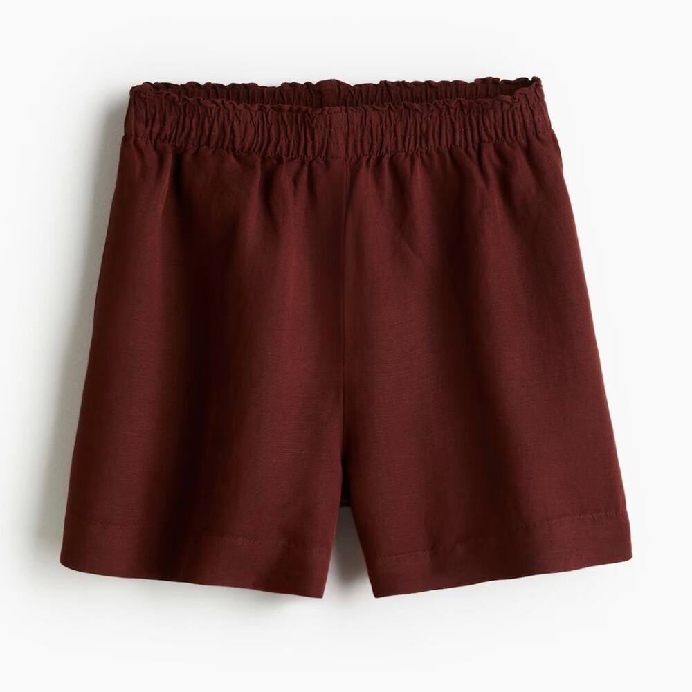 H&M Linen Blend Pull On Shorts Loose Fit Dark Brown Size L